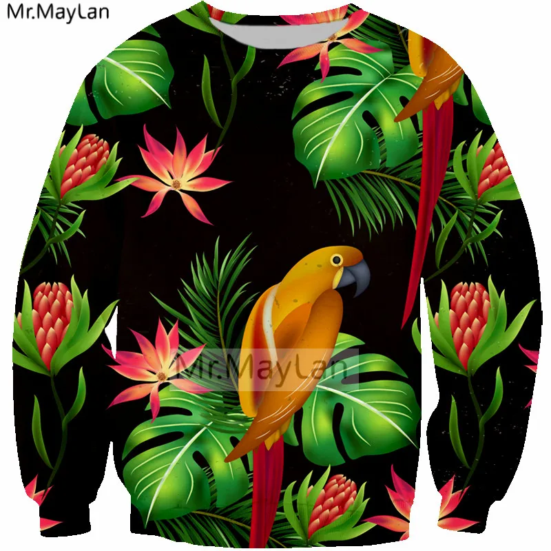 

3D Print Palm Florals Bird Hiphop Sweatshirts Men/women Spring Pullover Streetwear Hoodies Boys Modis Black Clothes Harajuku 5XL