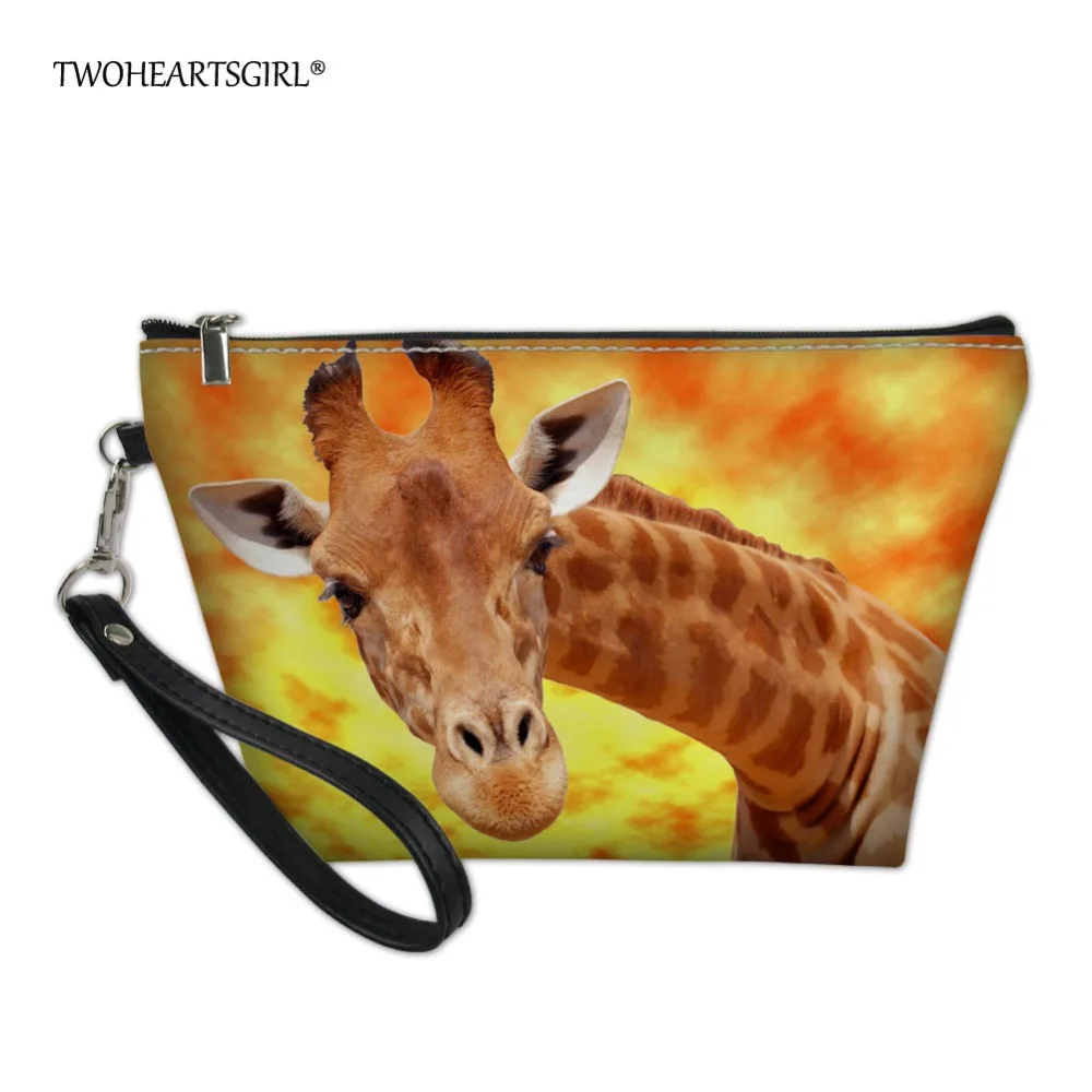 

Twoheartsgirl Giraffe Print Women's Travel Make Up Bag Pu Leather Small Organizer Cosmetic Case Funny Ladies Makeup Bags