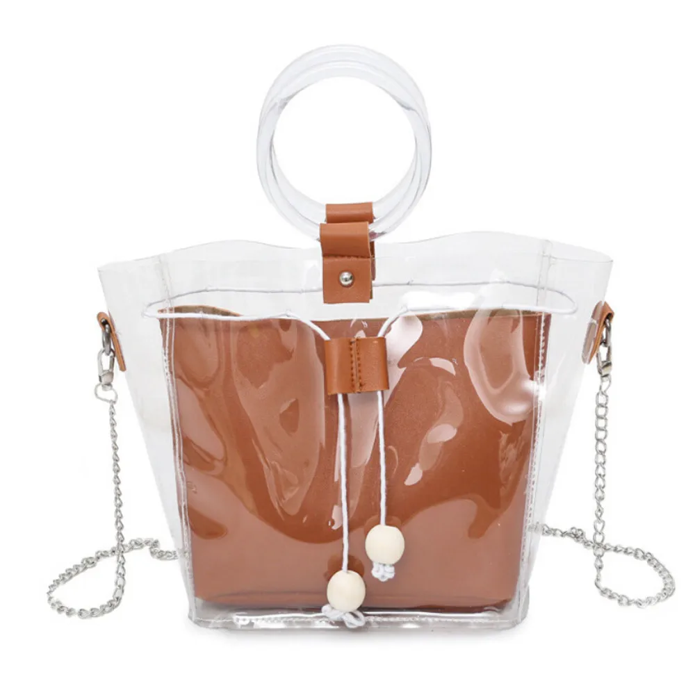 transparent bag Women Shoulder Bag Clear Transparent Drawstring Girls Composite Handbags sacos para as mulheres 2018 7.876 | Багаж и сумки