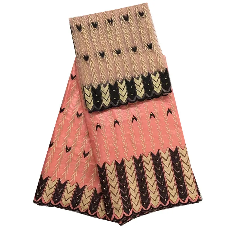 Beaded african bazin fabric riche getzner for dresses with 2 yards french tulle lace beads YJ52-88 | Дом и сад
