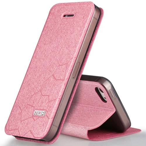 Чехол для iphone 5, 5s SE на iphone 5s mofi кожаный чехол-книжка SE ультра тонкий силиконовый кожаный Роскошный аксессуар - Цвет: Розовый