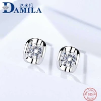 fashion 100 real 925 sterling silver stud earrings for women pure s925 silver jewelry earing with cubic zirconia stone crystal