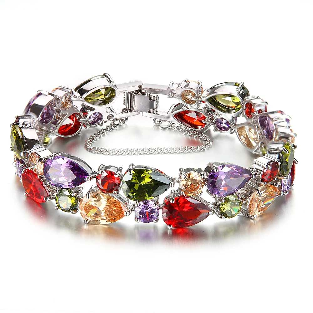 HERMOSA jewelry 34PCS. NATURAL AAA Multicolor Morganite GarnetAmethyst Peridot 925 Sterling Silver Color Bracelet 8&quot DW31 | Украшения и