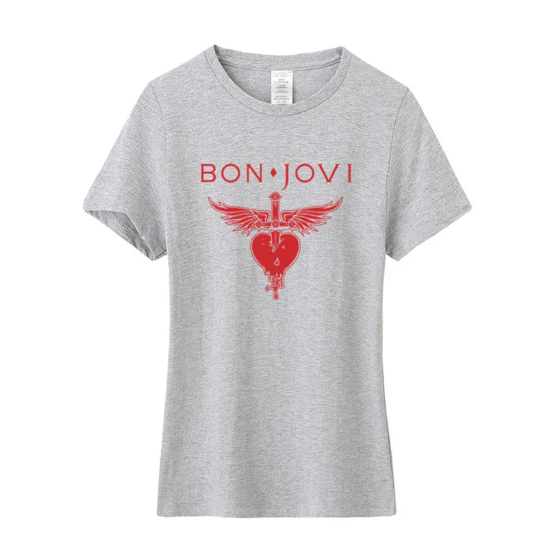 Летние модные женские туфли Bon Jovi футболка Изделие из хлопка с короткими рукавами