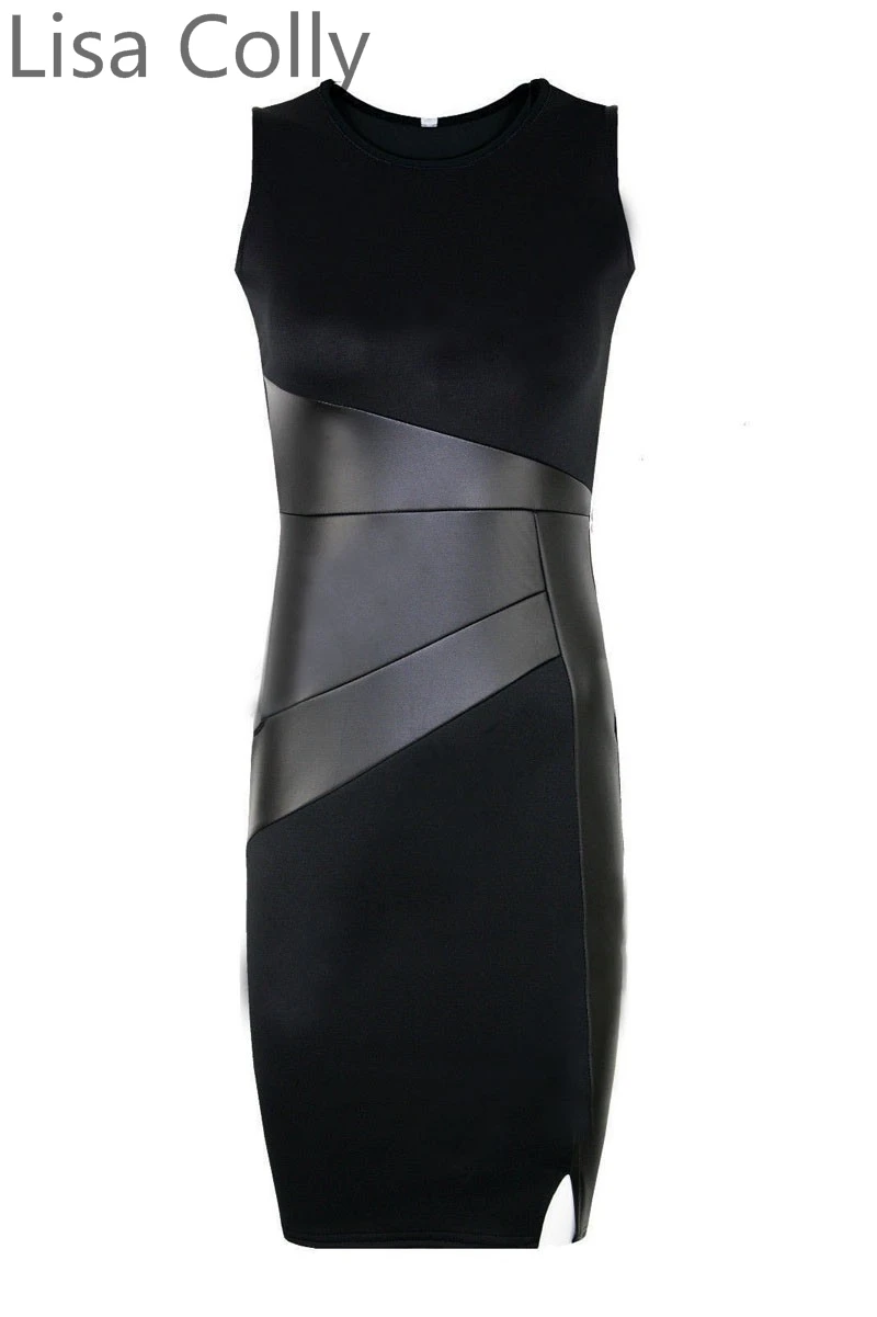 Лиза colly цвета блоки платья кожа Vestido неформальная Slim Fit халат сексуальный