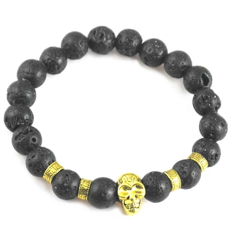 CHIMDOU Hot Selling Men Bracelet Black Lava Natural Stone Skull Jewelry AD030 | Украшения и аксессуары