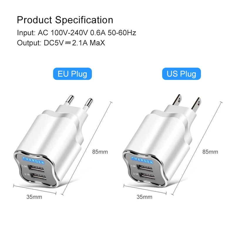 2019 2100 мАч двойное USB быстрое зарядное устройство адаптеры для iPad Xiaomi Samsung 5V2A
