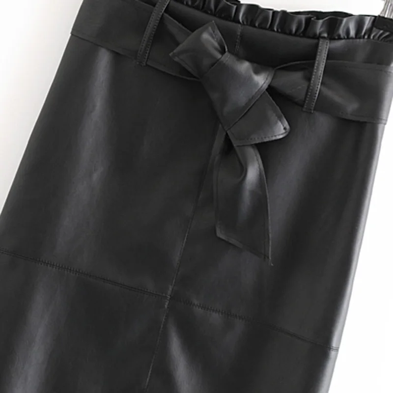 Heydress/ Осенняя винтажная юбка из искусственной кожи с бантом и поясом, с оборкой, с высокой посадкой, на молнии сзади, юбки, повседневные Faldas Mujer