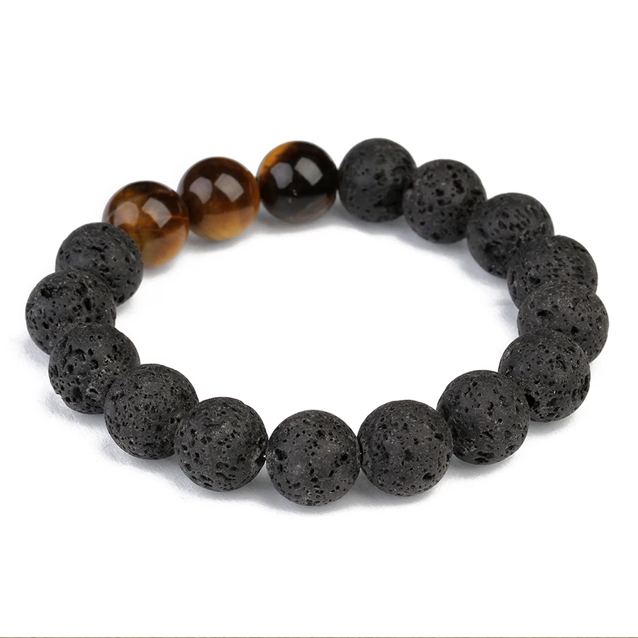 Мужской винтажный браслет с бусинами 12 мм из лавы и Тигрового Глаза|bracelets for|charm