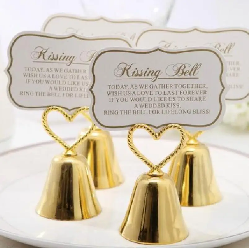 

Beautiful Gold and Silver Kissing Bell" Bell Place Card Holder/Photo Holder Wedding Table Decoration Favors LX6195