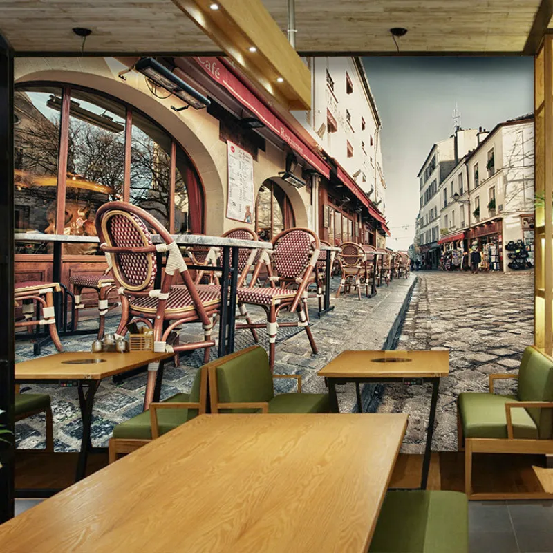 Пользовательские винтажные Ретро обои для ресторана кафе здание уличная