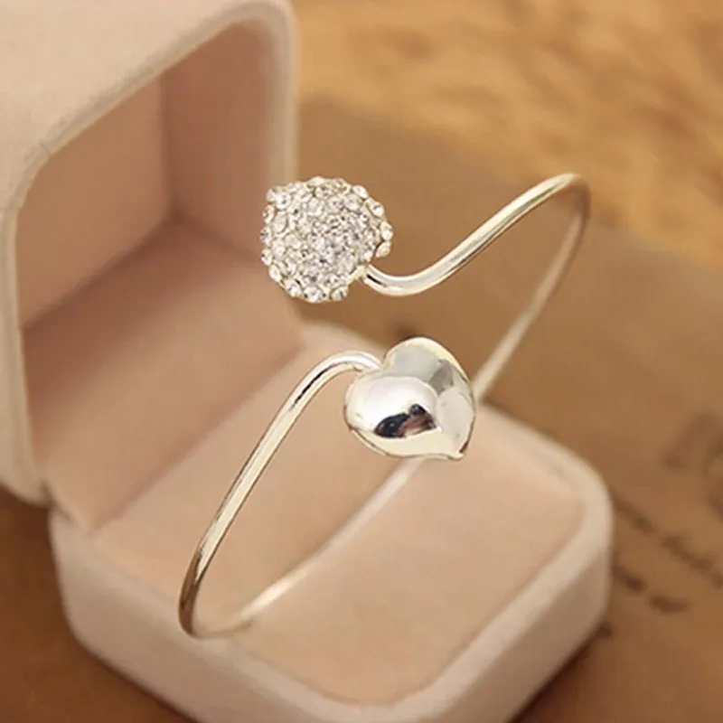 Модные женские серьги с двойными сердца любви браслеты классические открытые