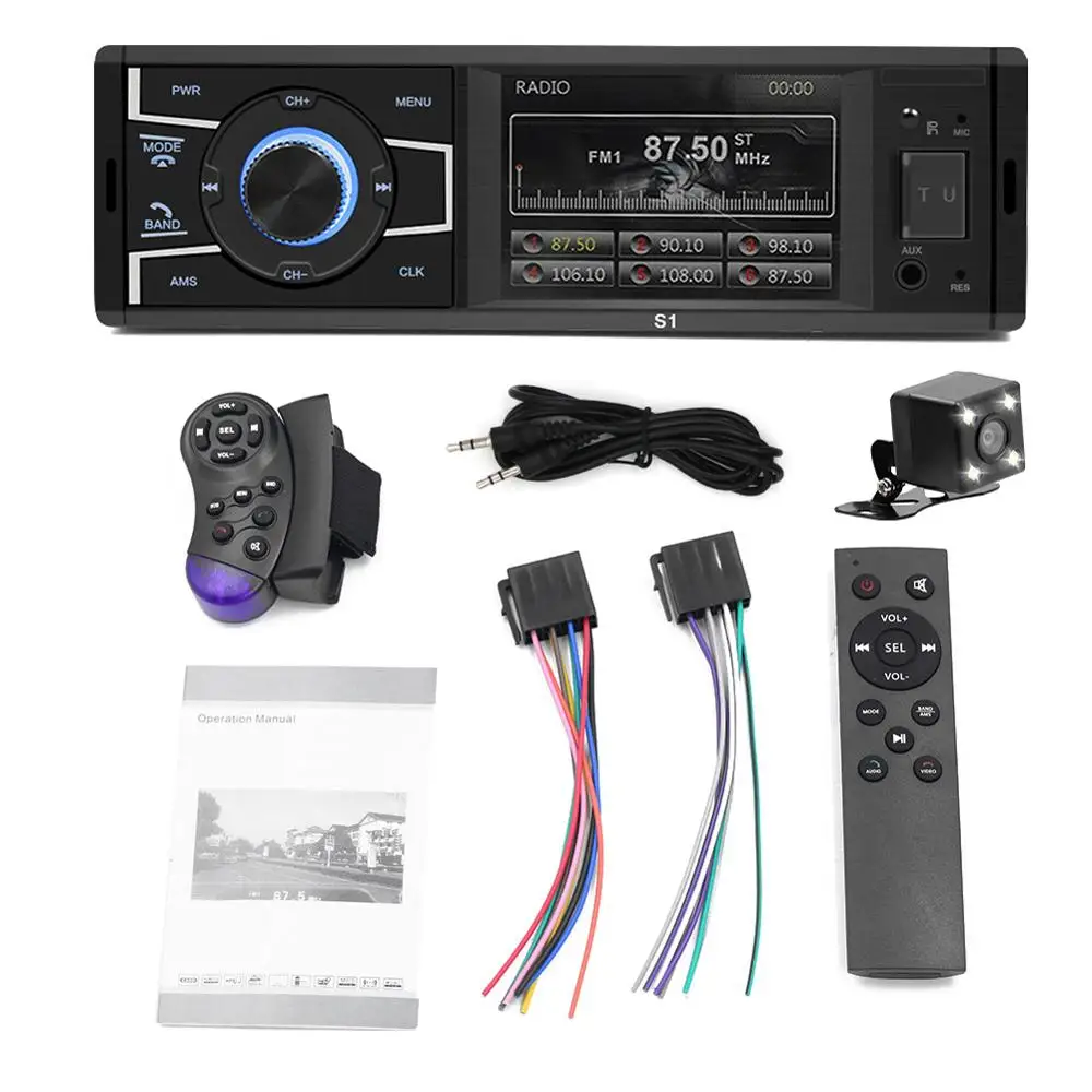 AUX and 4LED camera Новое автомобильное радио 1 din FM радио авто аудио стерео приемник Bluetooth Авторадио Поддержка камеры заднего вида рулевое колесо управление - Цвет: AUX and 4LED camera