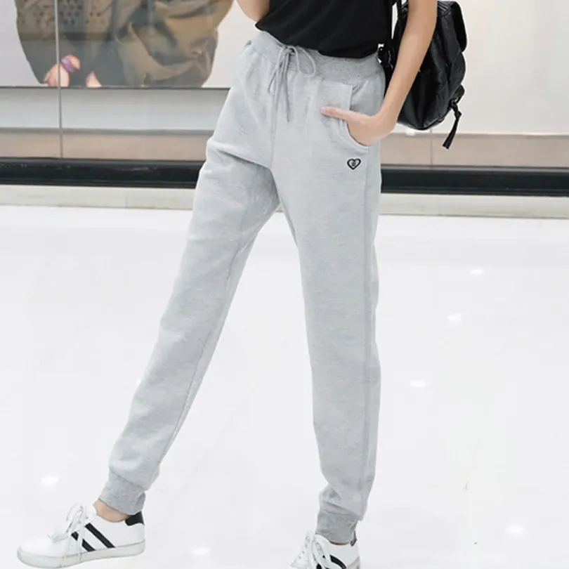 Модные Drawstring Высокая талия треники уютный Любовь Сердце Вышитые для женщин