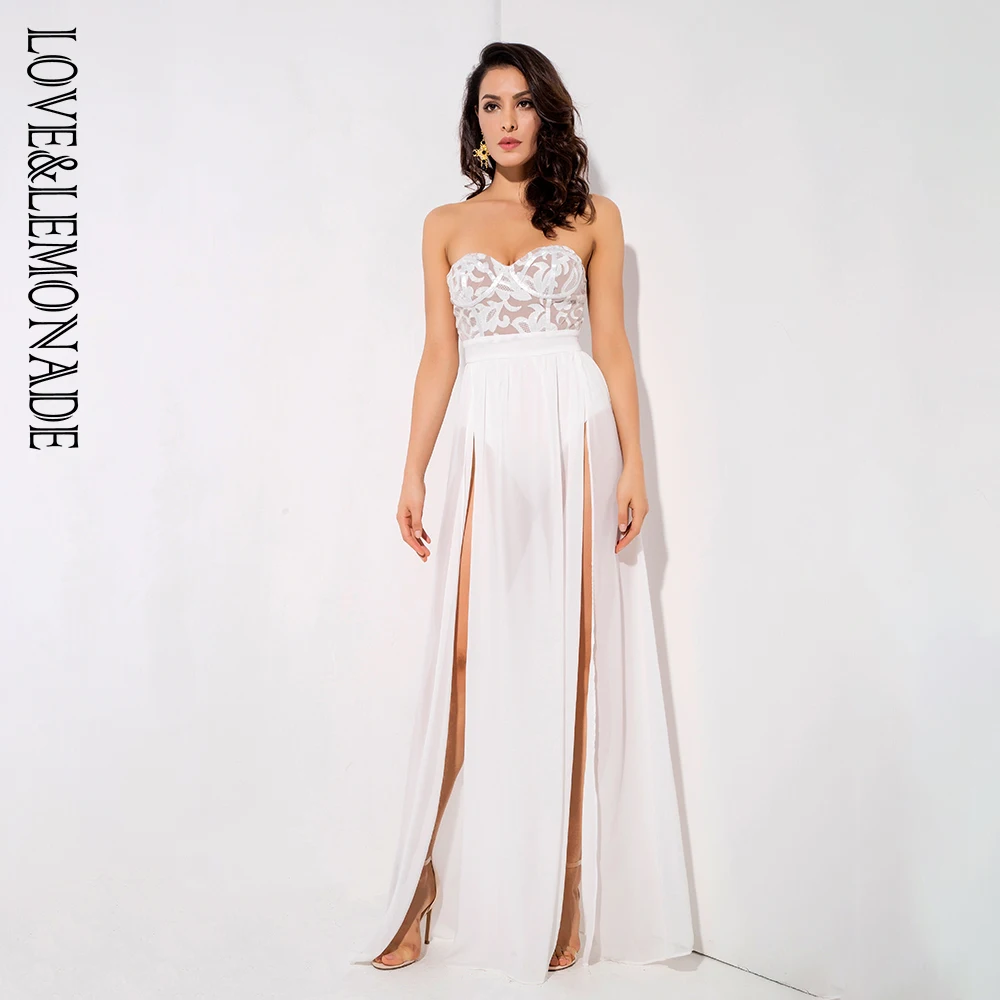 Love& Lemonade белый топ с вырезами и блестками шифоновое платье LM1253