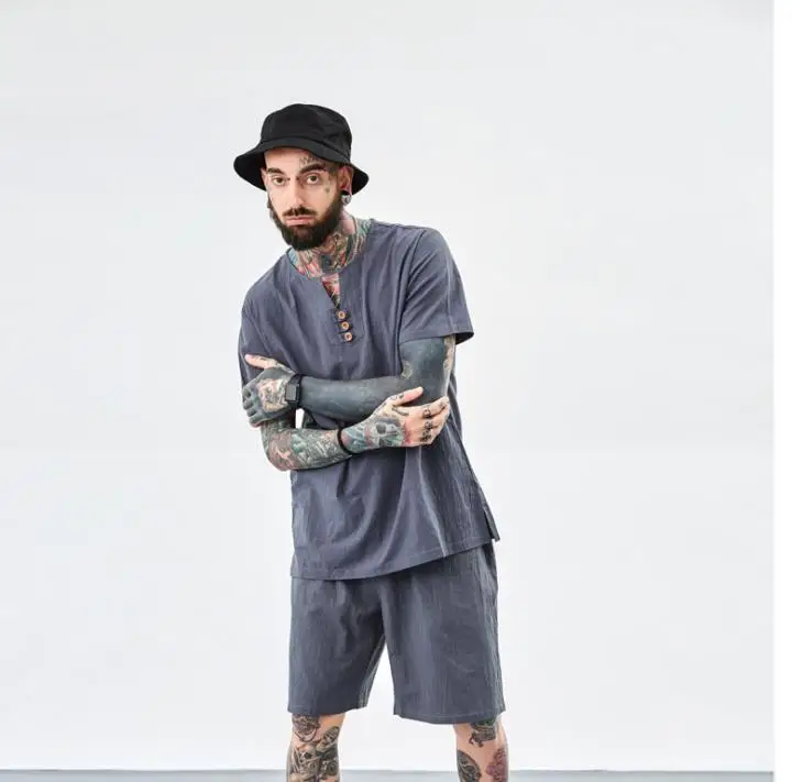

Large size men t shirt set M-7xl 8XL 9XL t shirt Linen long sleeve t shirts casual v-neck two-piece suit t shirts sets for 150kg