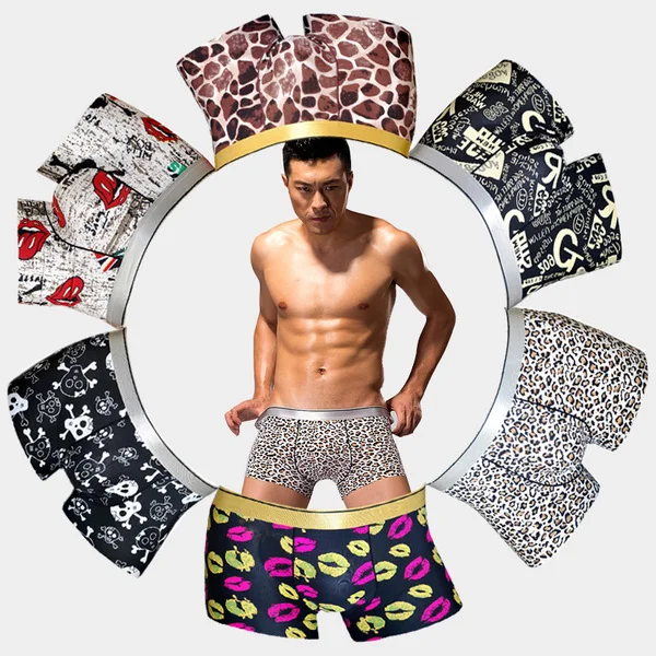 

NEW Ultra-Thin Panties Seamless Underwear Men Boxers Sexy Leopard Ice Silk Cartoon Underpants Striped Skull Printed Gay Panty XL