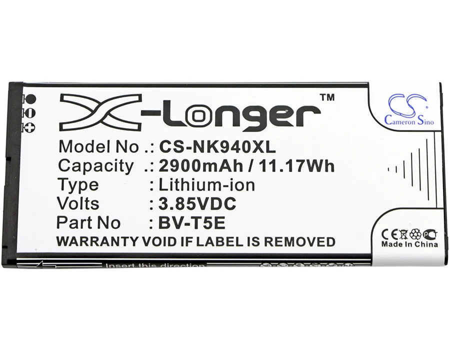 

BV-T5E аккумулятора Cameron Sino 2900mAh для Nokia/Microsoft Lumia 940,Lumia 940 XL,Lumia 950,Lumia 950 Dual SIM, RM-110