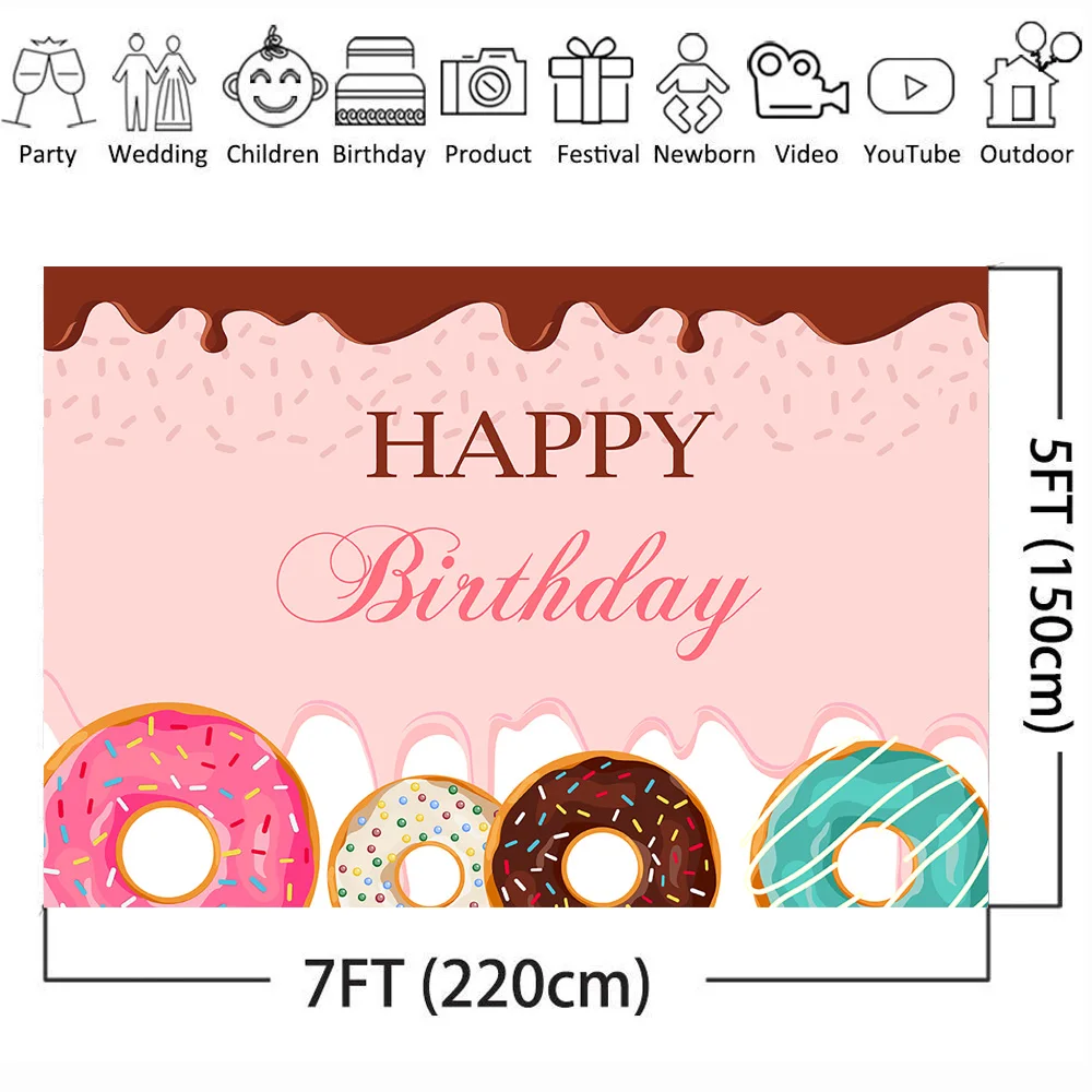 Фон для фотосъемки вечеринки в честь Дня Рождения с пончиком десертом постер фон