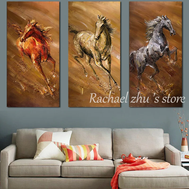 

Three Panles Hand Painted Abstract Animal Art Running Horse Oil Painting On Canvas Wall Art Pictures For Living Room Home Decor