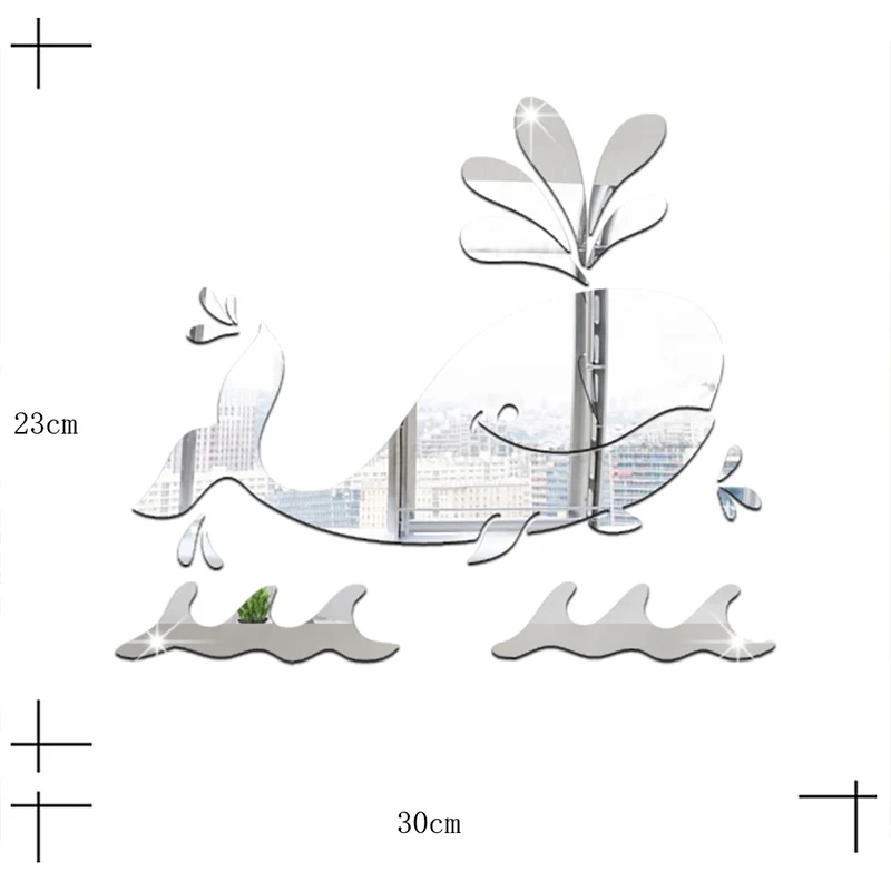 3D Acrylic Mirror Sticker Cartoon Whale Wall Home Bedroom Background Children's Room Green Decorative | Дом и сад