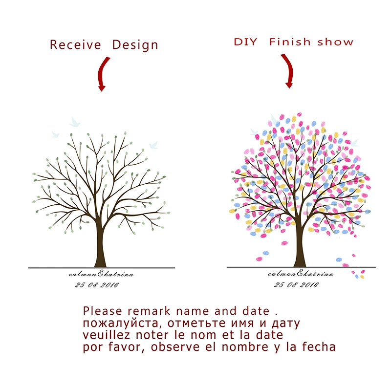 DIY Fingerprint Guestbook Souvenir Blooming Tree Best Present for Bithdays Wedding Anniversary Party Special Wall Decoration | Дом и сад