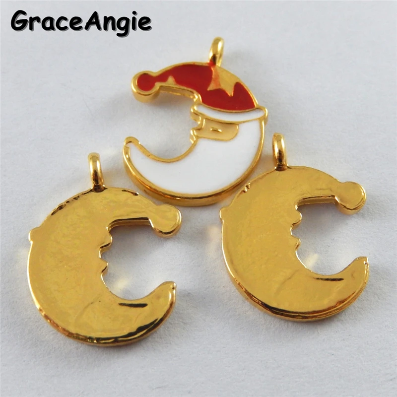 GraceAngie 10pcs/pack Christmas Baby Gifts Moon Shape Enamel Pendant Necklace Jewelry Bracelet Charms Crafts 20*15*2mm | Украшения и