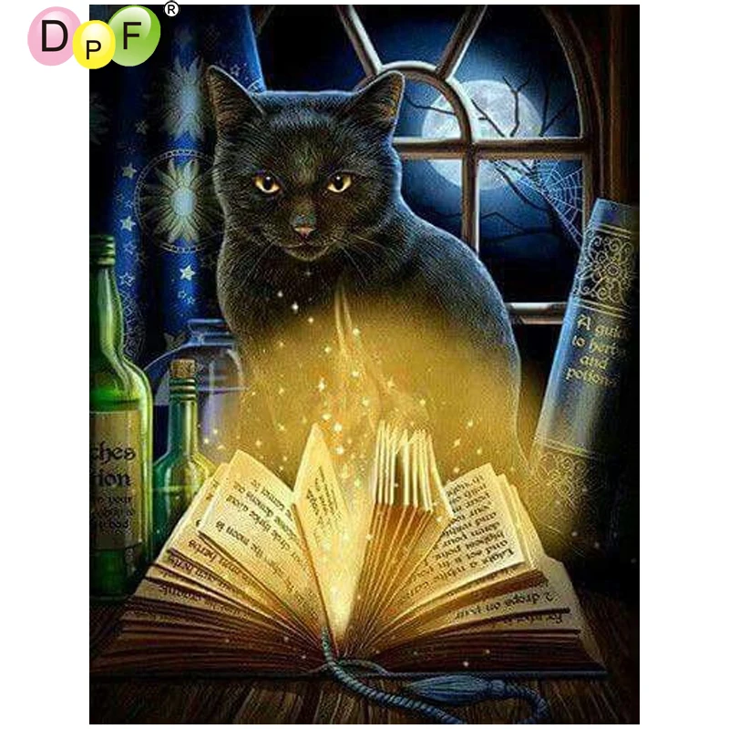 DPF DIY Книга с кошкой 5D настенная живопись Алмазная мозаика квадратная алмазная