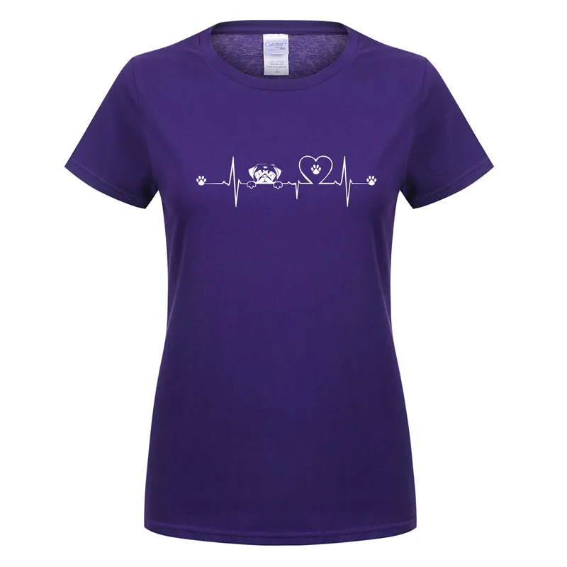 

Летняя футболка с рисунком сердцебиения мопса, женские топы, хлопковая смешная женская футболка с коротким рукавом в виде животного, мопса, женская одежда, топы