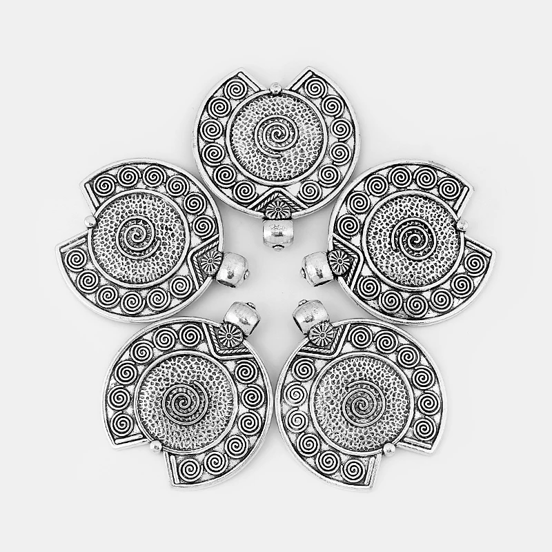 2PCS Antique Silver Large Hammered Carved Spiral Vortex Round Charms Pendants for Necklace Making Jewelry Findings 80x70mm