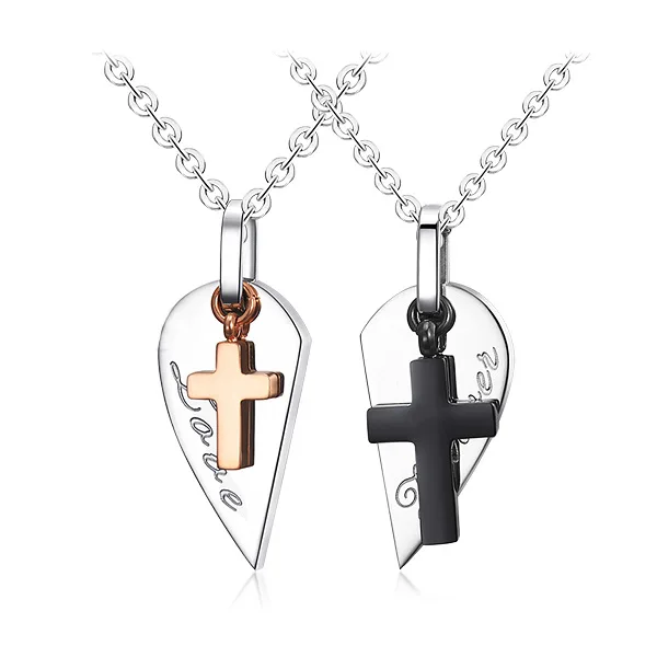 Heart Love Couples Necklace Trendy Stainless Steel Cross Pendant for Women Men Anniversary Jewelry | Украшения и аксессуары