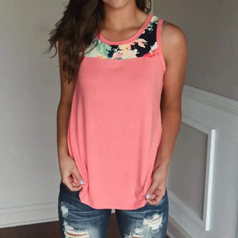 Женские без рукавов майка с цветочным принтом летние свободные дамы