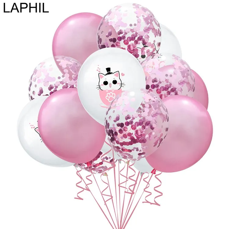 LAPHIL 15 шт. милый кот собака латексный шар ребенок с днем рождения украшения розовые воздушные шары с конфетти Baby Shower вечерние принадлежности