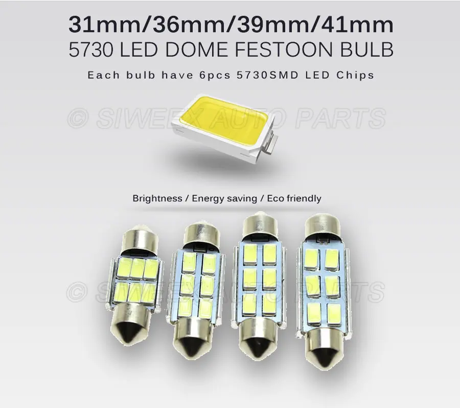 2 шт./лот 31 мм 36 мм/39 мм/41 3157 6 SMD 5730 Автомобильные светодиодные подсветки номерного