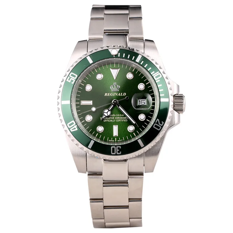 Green bo box Реджинальд часы для мужчин вращающийся ободок GMT сапфировое стекло 50 м воды полный сталь Спорт Мода синий циферблат Кварцевые часы Reloj Hombre - Цвет: Green bo box