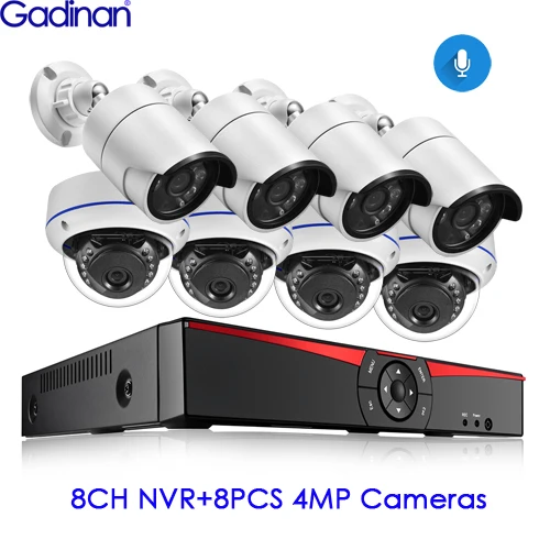 8PCS 4MP Cameras Gadinan 8CH POE 4MP комплекты безопасности NVR 4.0MP 1080P камера Аудио Звук CCTV система купольная пуля комплекты наружного наблюдения 4 ТБ HDD - Цвет: 8PCS 4MP Cameras