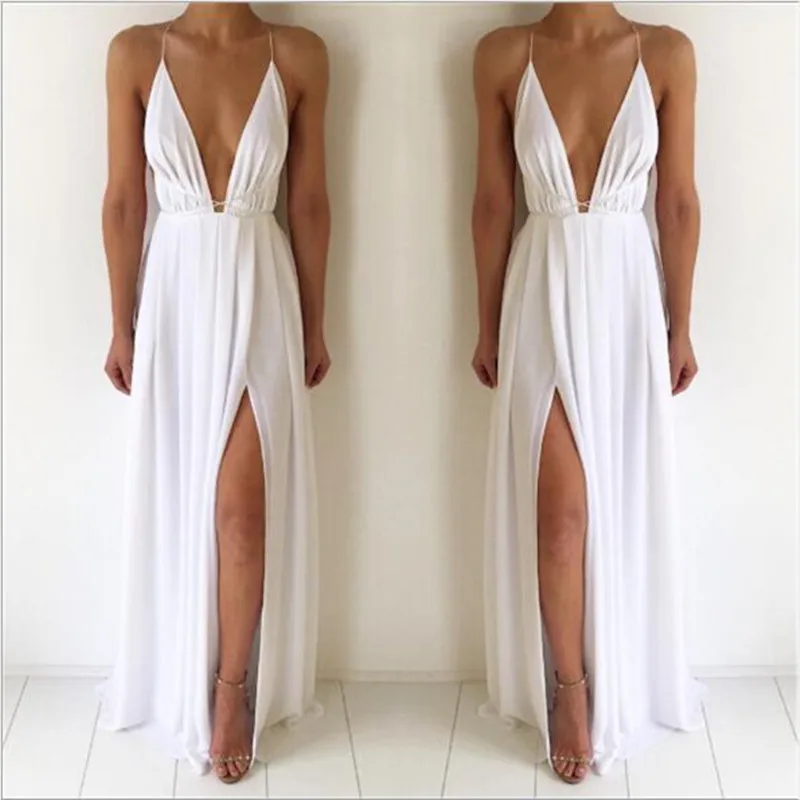 Женское шифоновое макси платье с вырезом красное пляжное длинное в стиле бохо