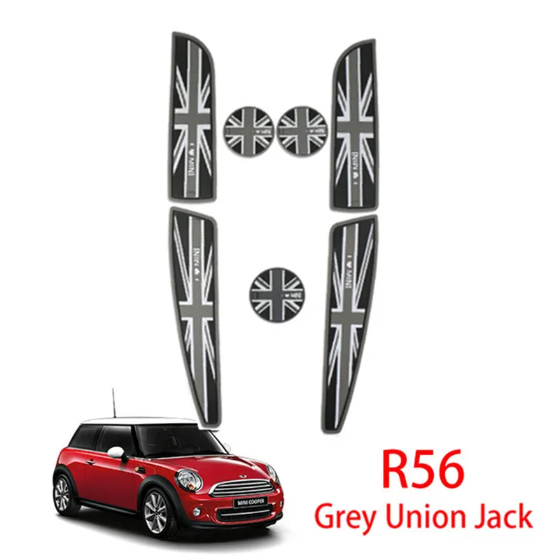 R56 Grey Union Jack Юнион Джек, автомобильный держатель для воды, слот для ворот, коврики, силиконовый Противоскользящий коврик, украшение для Mini Cooper One d JCW R55 R56, автомобильные аксессуары - Название цвета: R56 Grey Union Jack