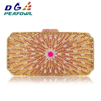 luxury gold crystal flower women evening bag peacock diamond party purse women chain handbags wedding bag day clutches