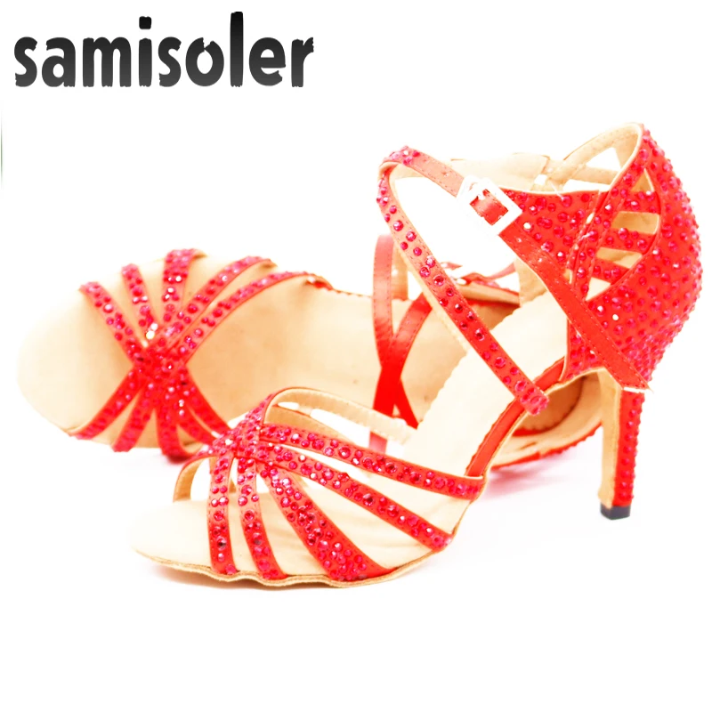 Samisoler Ladies Latin dance shoes Latin Dance Shoes Salsa Woman Satin  Soft Bottom Fashion Rhinestone Dance  Ballroom Shoes