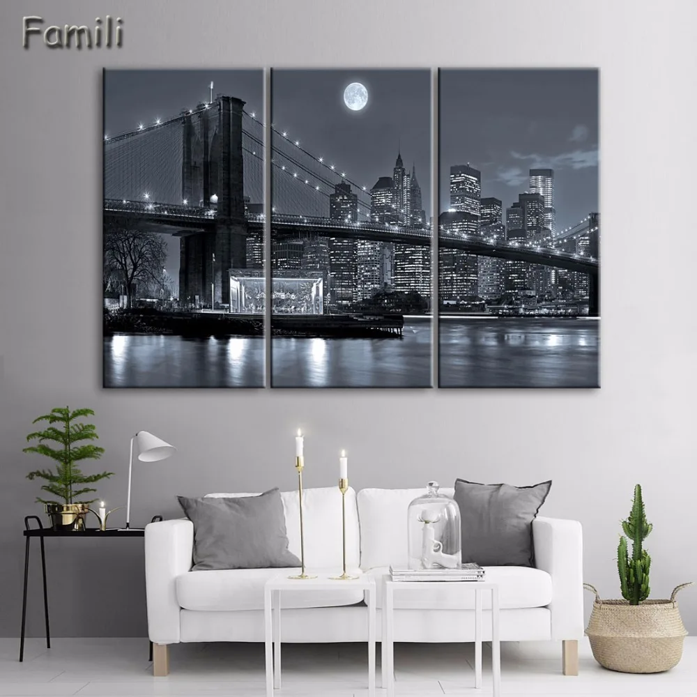 Картина с изображением Бруклина Манхэттена Нью Йорка 3 шт.|wall art|print posternew york painting |