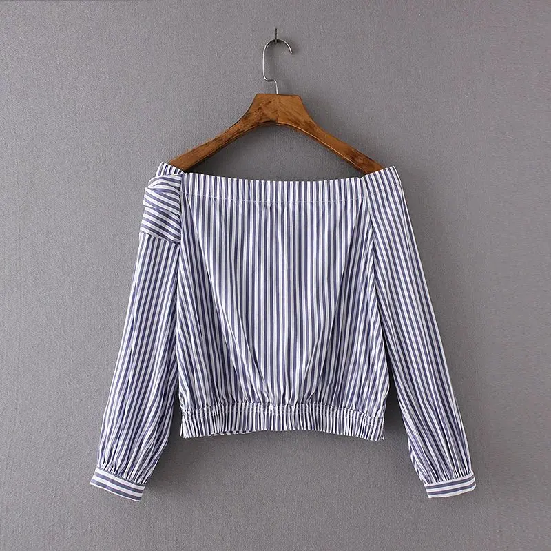 Новинка весна 2017 женское платье сексуальная полосатая блузка с