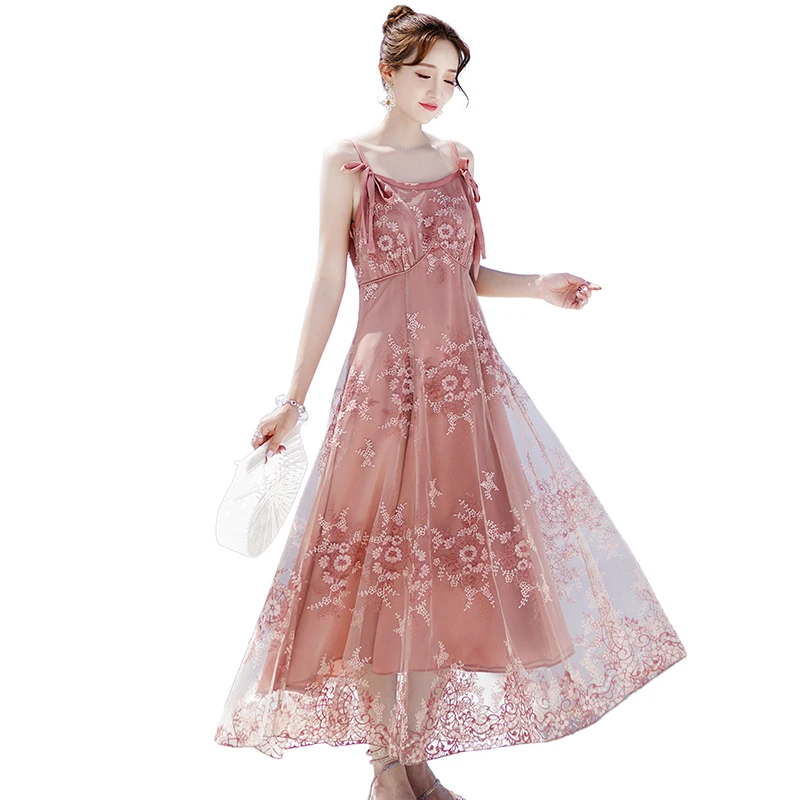 2019 Summer Sleeveless Dresses Maxi Vintage Floral Embroidery Long Women Dress Evening Party Strapless Femele Vestido Spaghetti | Женская