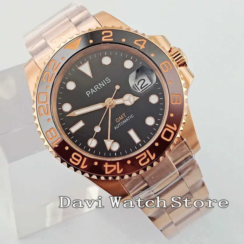 40 мм черный циферблат золотые часы из нержавеющей стали автоматические мужские