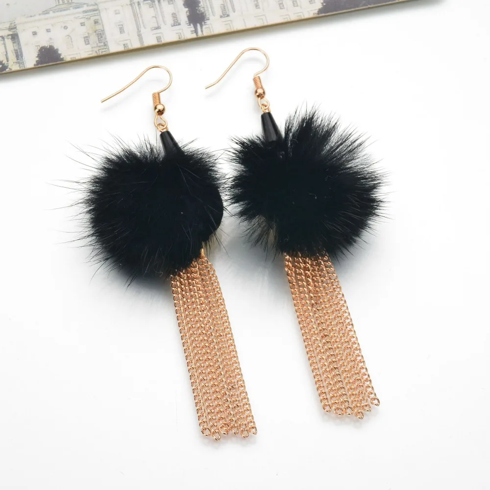 SexeMara Fashion Earrings Metal Mink Fur Ball Gold Earring Flower for Women Tassel Drop | Украшения и аксессуары