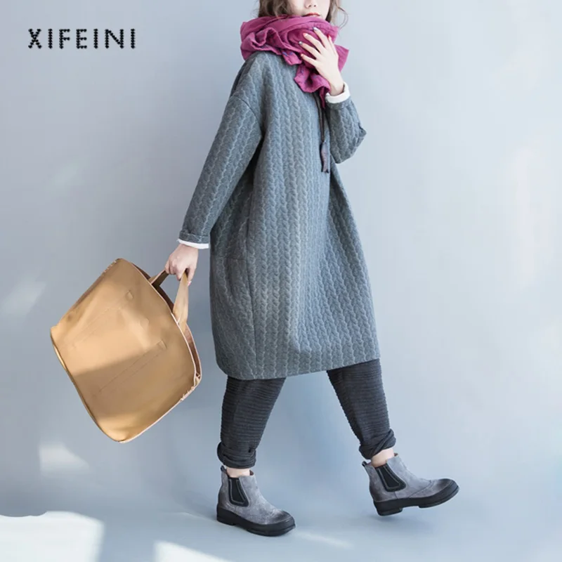 XIFEINI Осень корейский стиль Свободное платье женский Harajuku одежда с длинным