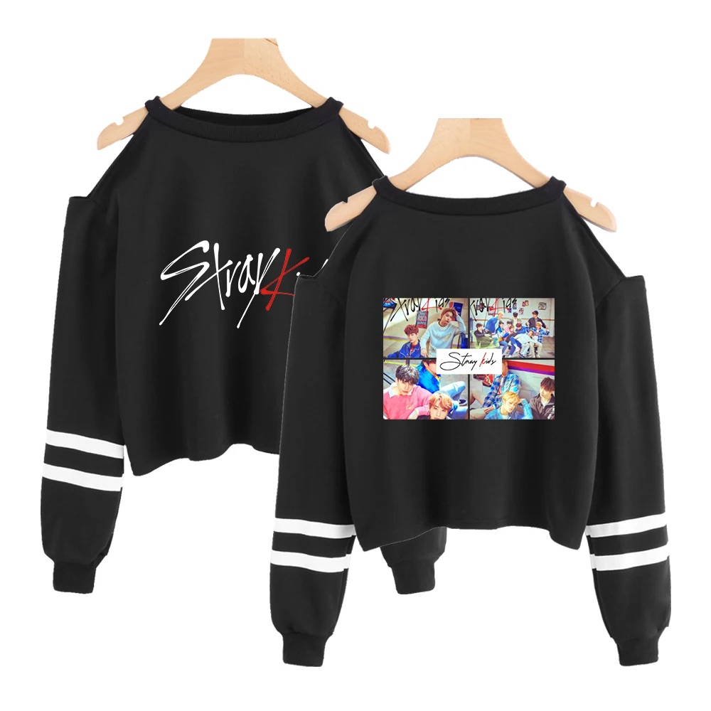 Stray Kids худи укороченный с открытыми плечами Harajuku Корейский Kpop Лето Kawaii толстовка с длинными рукавами женская одежда уличная одежда