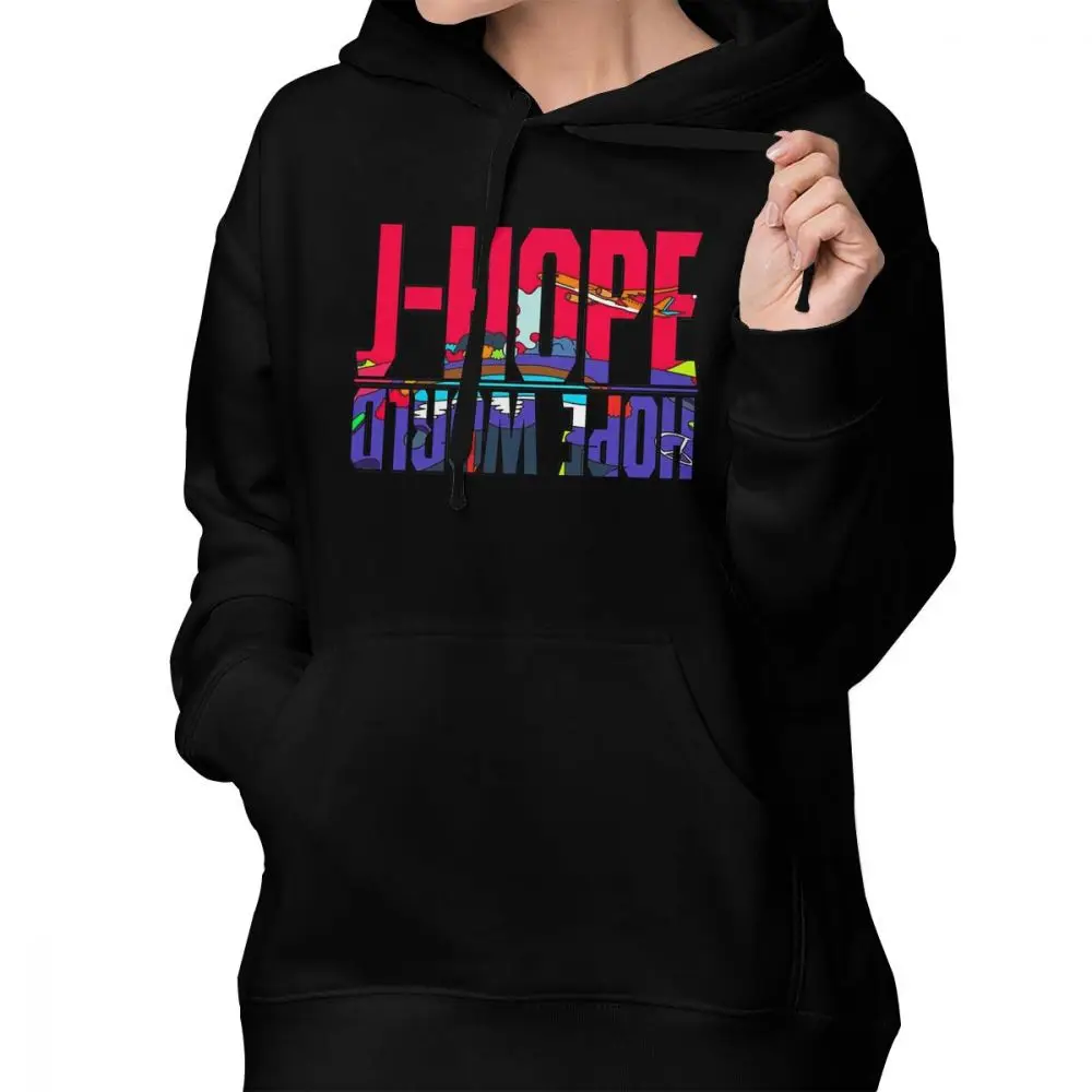 Hope World Толстовка J-hope-Hope World толстовки с длинным рукавом черные толстовки женские хлопковые трендовые уличные пуловеры с капюшоном - Цвет: Черный