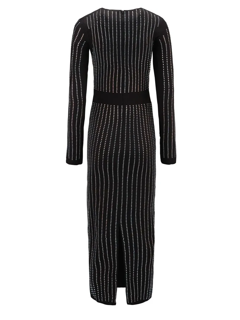 Женское платье с длинным рукавом украшенное стразами облегающее Осеннее