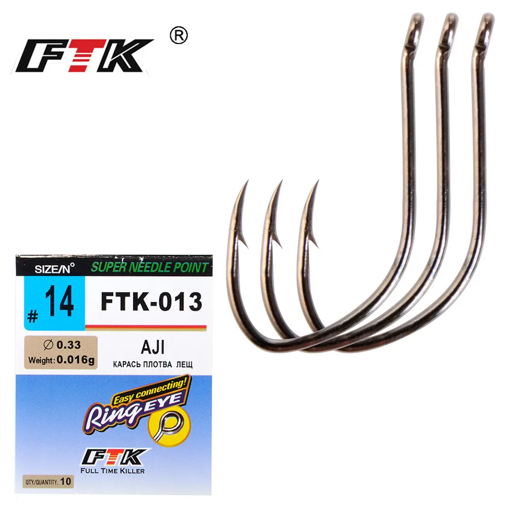 

FTK Wide Gap Ringed Eyed AJI Fishing Hooks From JAPAN For Perch High-carbon Steel Barbed 7-10 Pcs / Lot Size2-14# Needle Point